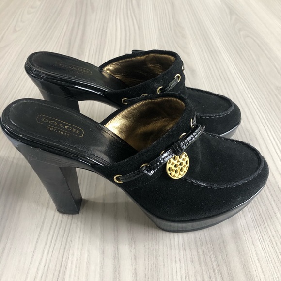 COACH Jodey Signature black suede Leather clogs size 8 1/2 - Picture 3 of 8